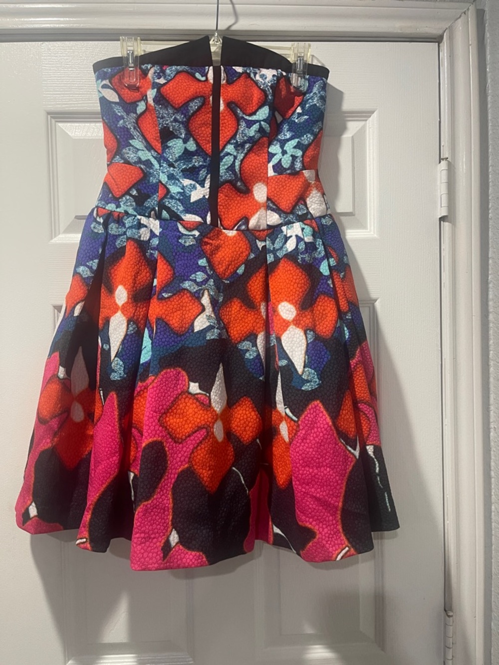 Peter Pilotto Strapless Floral Fit-and-Flare Dress in Red, Pink & Blue